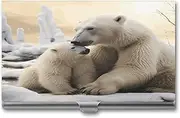 [QWNMD] Business Card Case Box Buckle Style Shut Metal Business Card Holder Polar Bear Loveprinted Slim Purse Name Card Holders for Business Cards Men Women