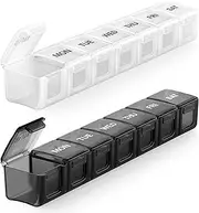 Extra Large Weekly Pill Organizer BPA Free Pill Box 7 Day with XL Compartment for Fish Oils, Travel Friendly Medicine Organizer Pill Case for Vitamins, Supplements Pack of 2