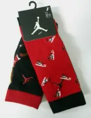 Nike Air Jordan 2-PAIR Boys Jumpman Crew Socks 9-11 Black Red Kids Shoe 5Y-7Y