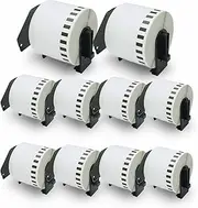 BETCKEY - Compatible Removable Continuous Labels Replacement for Brother DK-44205 (62mm x 30.48m), Compatible with Brother QL Label Printers [10 Rolls + 10 Reusable Cartridges]