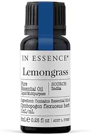 In Essence Pure Lemongrass Essential Oil – Lemongrass Oil for Detoxifying Aromatherapy, Massage and Oil Diffuser - 8ml