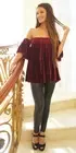 Off Shoulder Silk Velvet Top XS S M L Red Black Hale Bob 77EV2263