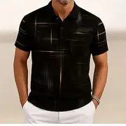 Men's Geometic Line Polo Short Sleeve Turndown Casual Daily Sports Outdoor Athleisure Buttons Summer Black