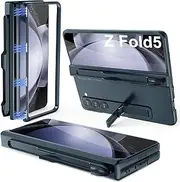 [GOHHME] for Samsung Galaxy Z Fold 5 Case with Magnetic Hinge Protection S Pen Holder Built-in Screen Protector Adjustable Stand, Camera Shockproof Thin Hard PC Cover (S Not Included), Graygreen