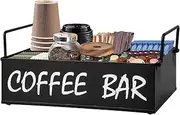 DYGZBLHT Coffee Station Organizer with Handles, Metal Coffee Bar Accessories Organizer for Countertop, Pod Holder Basket for Sugar Tea - Black Table Decor