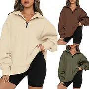 Women's Track Top Pullover Quarter Zip Long Sleeve Top Athleisure Fall Windproof Wick Moisture Tennis Golf Running Sportswear Activewear Solid Colored Apricot