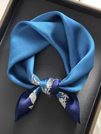 在飛比找樂天市場購物網優惠-53CM杭州絲綢蠶絲藍色發帶絲巾小方巾女薄款100%真絲圍巾