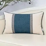 Yangest Patchwork Pillow Cover 12x20 Inch Luxury Cotton and Linen Cushion Cover Rectangle Pillowcover for Couch Bedroom Living Room,Blue