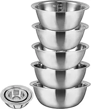 5Pcs Mixing Bowls Stainless Steel 5 Sizes Baking Bowls Mixing Set, Multipurpose Kitchen Utensils Cooking Set Mixing Bowls for Kitchen Mixing Baking Prepping Cooking Serving