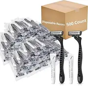 (500 Pack) Kheoxusa 3 Blade Disposable Razor,Three Blade Disposable Razor,Triple Blade Disposable Razors,Disposable Razors Individually Wrapped,Disposable Razors for Hotel, Airbnb,Homeless-Grey Black