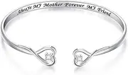 [DAOCHONG] Sister Gift Sterling Silver Always My Sister Forever My Friend Double Love Heart Bangle Bracelet