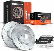 A-Premium 11.65 inch(295.9 mm) Front Drilled and Slotted Disc Brake Rotors + Ceramic Pads Kit Compatible with Lexus and Toyota Models - Camry 07-17, Avalon 08-18, ES350 07-18, ES300h 13-18, 6-PC Set