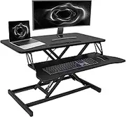 OUKMIC Standing Desk Converter 32” Height Adjustable Sit to Stand Up Desk Riser with Keyboard Tray for Home or Office, Dual Monitor and Computer Workstation Wide 2-Tier Desktop, Black