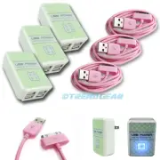 3X 4 USB PORT WALL ADAPTER+3FT CABLE POWER CHARGER PINK FOR IPHONE 4S IPOD IPAD