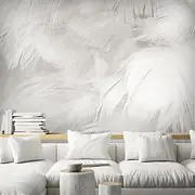 Cool Wallpapers 3D White Feather Wallpaper Wall Mural for Living Room Bedroom TV Background Canvas PVC/Vinyl Material Adhesive Required Wall Decor Home Decorat
