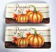 2x Maxcera Pumpkin Patch Harvest Ceramic Serving Platter Cookie Tray RETRO 5c