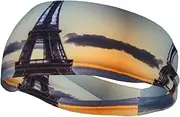[CADREWY] Eiffel Tower Print Stylish Sports Sweatband Stretchy Breathable and Moisture Wicking Headband for Gym