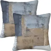 Linki Brown Blue Abstract Oil Painting Throw Pillow Covers 18x18 Set of 2 Grey Beige Pillowcase Modern Square Pillow Case Standard Pillowcases Deco...