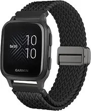 Braided Bracelet Replacement for Garmin Venu Sq/Venu Sq 2 Wristband, 20 mm Elastic Nylon Magnetic Clasp Replacement Strap for Garmin Venu Sq Music/Venu Sq 2 Music Women Men, Nylon, No gemstone
