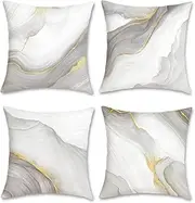 Bonhause Grey Gold Marble Cushion Covers 45 x 45 cm Modern Abstract Marble Texture Decorative Pillow Covers Soft Velvet Pillowcases for Sofa Bed Home Patio Decor Set of 4