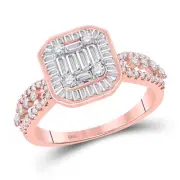 14kt Rose Gold Womens Baguette Diamond Fashion Cluster Ring 3/4 Cttw