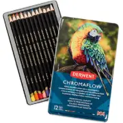 NEW 12 Derwent ChromaFlow Coloured Pencils Tin Set Rich Vibrant Professional