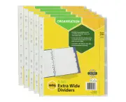 5x Marbig Extra Wide 5-Tab White Manilla A4 Binder Insert Dividers Organiser