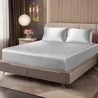 Satin Fitted Sheet and Pillowcases Set, Luxury Soft Similar to Silk Bottom Bed S