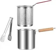 Generic Deep Fryer Pot, Easy to Clean Practical Sturdy Stainless Steel Deep Frying Pot with Strainer Basket for Chicken French Fries, with Tongs