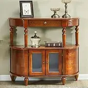 HOLGVE Console Table, Sofa Table, Solid Wood Entryway Table, Behind Couch Table, Accent Table with Glass Cabinet Door and Open Shelves, Decorative Hallway Table(Natural,100cm/39.3in)