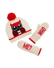 $75 KATE SPADE NEW YORK GIRLS OWL HAT & WHO ME MITTENS SET LARGE XL NEW RARE