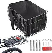 Rear Bike Basket, Foldable Bicycle Basket, Steel Bike Rack Basket with Reflective Board, 14.6x10.6x7.9 Large Ebike Basket for Women/Men Bikes