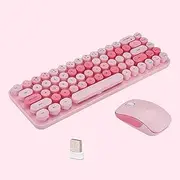 Compact Colorful Wireless Keyboard and Mouse Combo, Soundless 68 Round Keys, Suitable for Girls and Kids, Compatible with Notebook, PC (Pink)