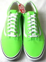 Vans Women's Old Skool Neon Green Gecko True White Canvas shoes Size 6.5 NIB