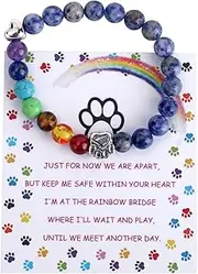 [Unijew] Pet Memorial Gifts, Rainbow Bridge Bracelet for Beloved Dog Cat, 8MM Mixed Color Bead 7 Chakra Memorial Bracelet for Women Men Who Lost Pets, Pet Sympathy Gift, 7.28 inches, Metal, no-gem-style