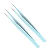 2pcs Straight Tip Tweezer Professional Tweezers for Eyebrow Lab Blue