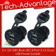 2 X 12V-24V RECESSED DUAL 3.1A BLUE LED USB CHARGER POWER SOCKET - BOAT/CARAVAN