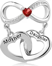 [LSxAB] Mother Daughter Charm Competible with Pandora Charm Bracelets Women Girls Infinity Love Silver Dangle Red CZ, No Gemstone
