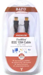 BAFO Premium IEEE 1394 Firewire / Sony i.LINK Cable 10FT 6/6 6 Pin To 6 Pin