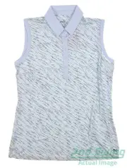 New Womens Puma Cloudspun Whitewater Sleeveless Polo Small Lucite/Navy MSRP $60