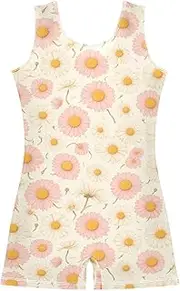 [FRODOTGV] Chic Daisy Pink White Leotard for Girls Gymnastics Cute 1-Piecing for Tumbling Classes for Training, Yoga, Tumbling