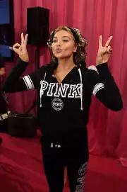 Rachel Hilbert is seen backstage before the 2015 Victoria's Secret - Old Photo