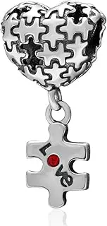 [ABAOLA] Autism Puzzle Charm 925 Sterling Silver Bead Puzzle Piece Dangle Fits Pandora Charm Beads (red)
