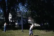 35mm Slide 1950s Red Border Kodachrome Boys Playing Catch Flinching