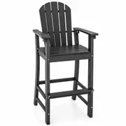 Costway 1.33M Tall Adirondack Bar Arm Chair Realistic Texture Outdoor Counter Height Stool w/Footrest & Slatted Design Black