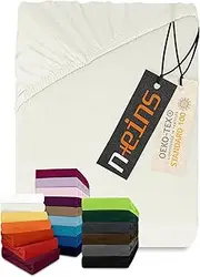 [npluseins] Classic Jersey Fitted Sheet – Many Colours + Sizes – 100% Cotton 159.192, 140-160 x 200 cm, Natural White