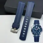 Watch Strap For Omega Seamaster 300 300M 41mm - Blue 20mm Curved Ended Rubber