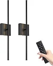 Battery Operated Wall Sconces Lighting with Remote Control,Wall Lamp Set of 2,3000K-6000K LED Wireless Wall Light for Bedroom, Hallway, Background Wall, 350°Rotate,28.3 Inch(2 Pack) (Black)