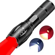 HYVCZP Rechargeable 2 in 1 Red Flashlight, Portable Waterproof Red Light Flashlight, LED Flashlight with White and Red Light Combination, Red Light for Night Observation, Astronomy, Aviations