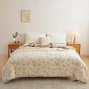 Cotton Comforter Queen Size, Floral Comforter, Thickened Super Soft Insulation Quilt for All Season, Reversible Lightweight Bedding for Women Teen Girls (A 180x220cm(4kg))